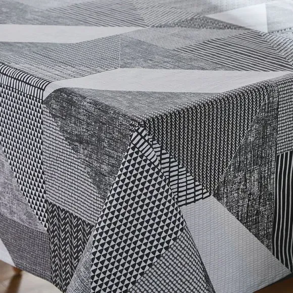 Geometric Tablecloth with Wipe Clean - Grey, Cotton