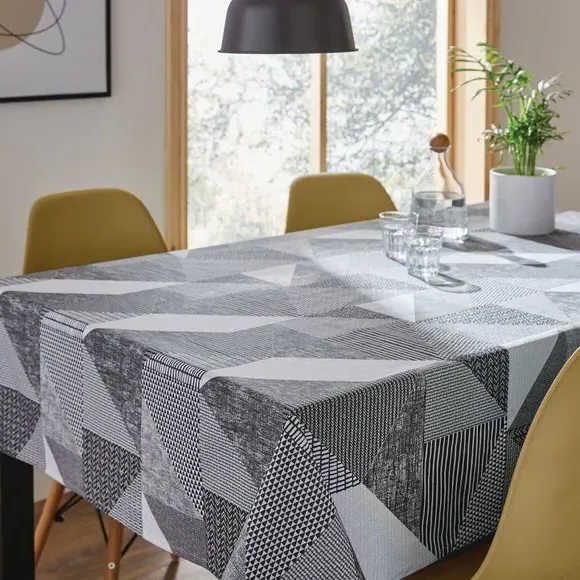Geometric Tablecloth with Wipe Clean - Grey, Cotton image
