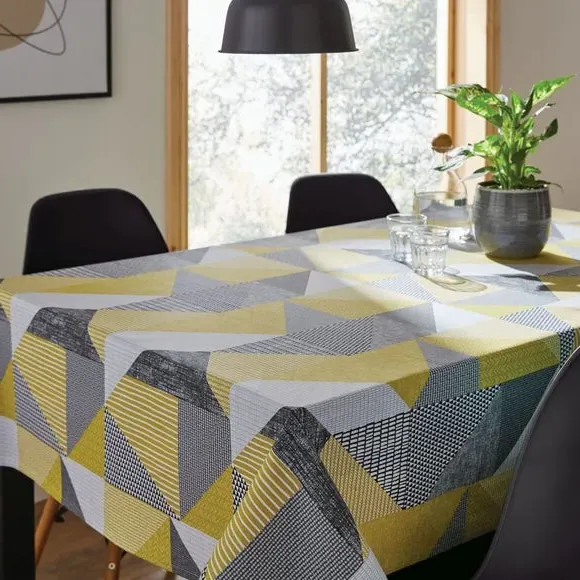 Geometric Tablecloth with Wipe Clean - Yellow, Cotton