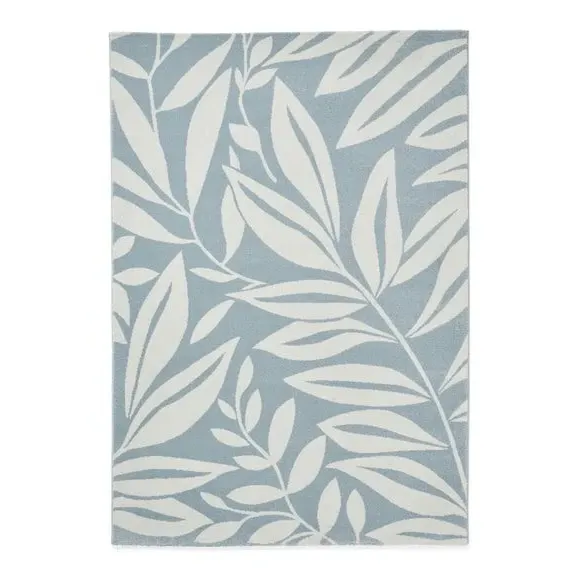 Hand-Carved Rug with Leaves Pattern - Blue