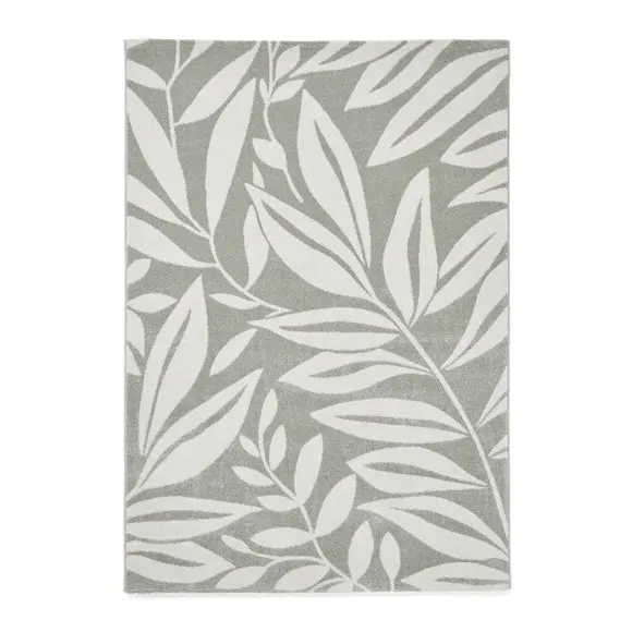 Hand-Carved Rug with Leaves Pattern - Green