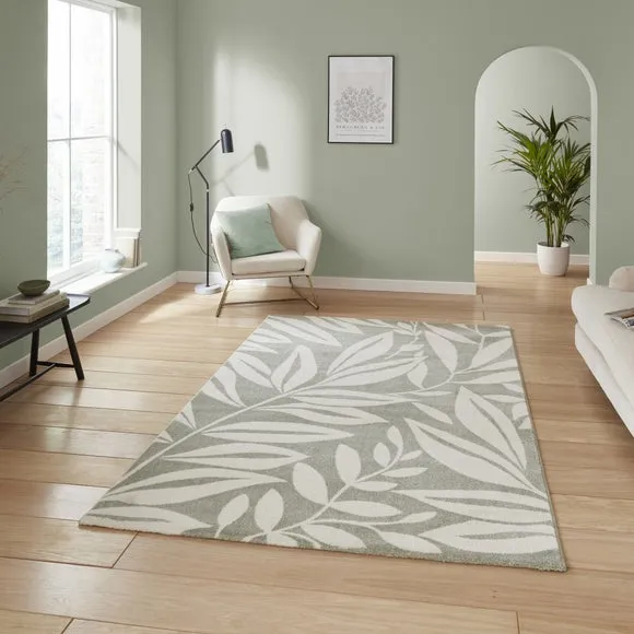 Hand-Carved Rug with Leaves Pattern - Green