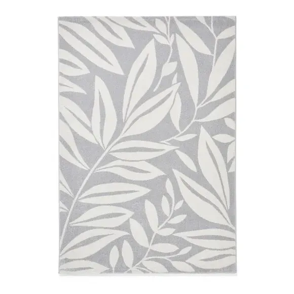 Hand-Carved Rug with Leaves Pattern - Grey