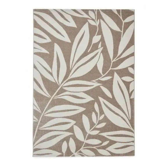 Hand-Carved Rug with Leaves Pattern - Natural