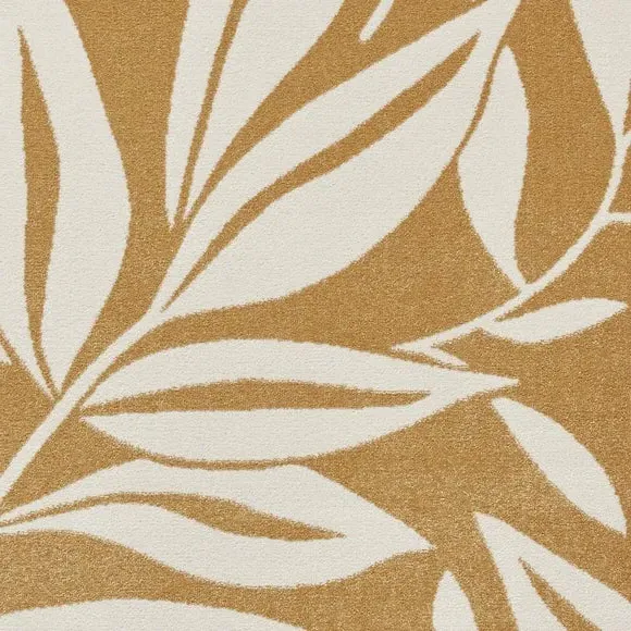 Hand-Carved Rug with Leaves Pattern - Ochre
