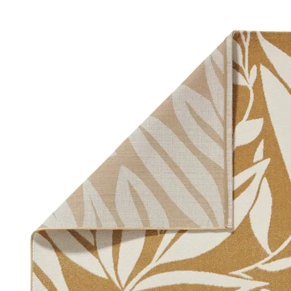 Hand-Carved Rug with Leaves Pattern - Ochre