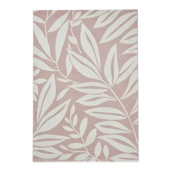 Hand-Carved Rug with Leaves Pattern - Rose
