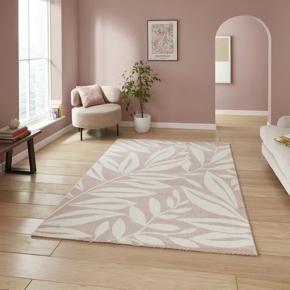 Hand-Carved Rug with Leaves Pattern - Rose