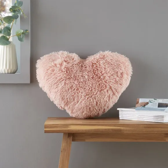 Heart Cushion with Faux Fur - Blush, Polyester