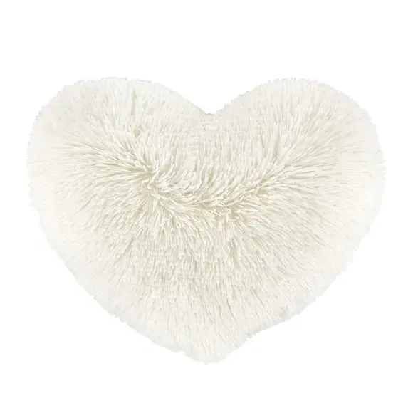 Heart Cushion with Faux Fur - Cream, Polyester