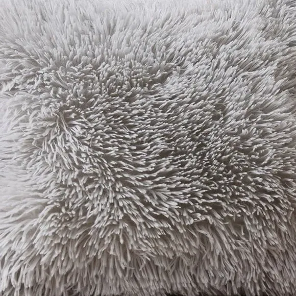 Heart Cushion with Faux Fur - Silver, Polyester