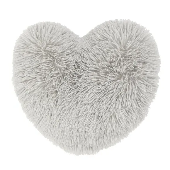 Heart Cushion with Faux Fur - Silver, Polyester