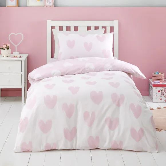 Hearts Duvet Cover Set - Pink, Brushed Cotton