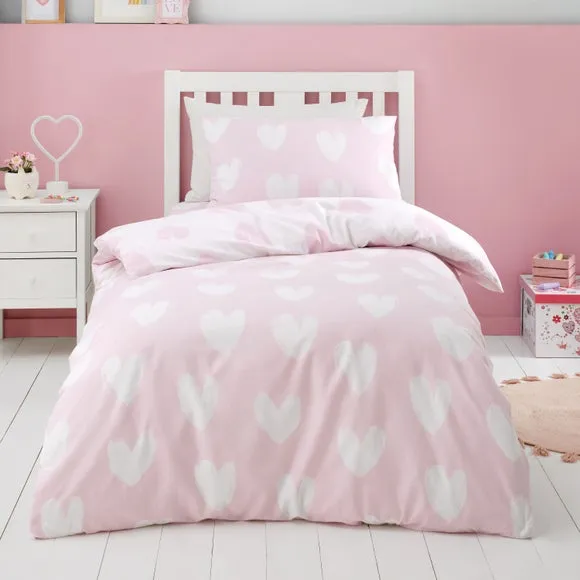 Hearts Duvet Cover Set - Pink, Brushed Cotton image