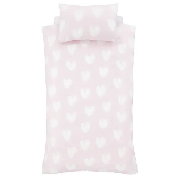 Hearts Duvet Cover Set - Pink, Brushed Cotton
