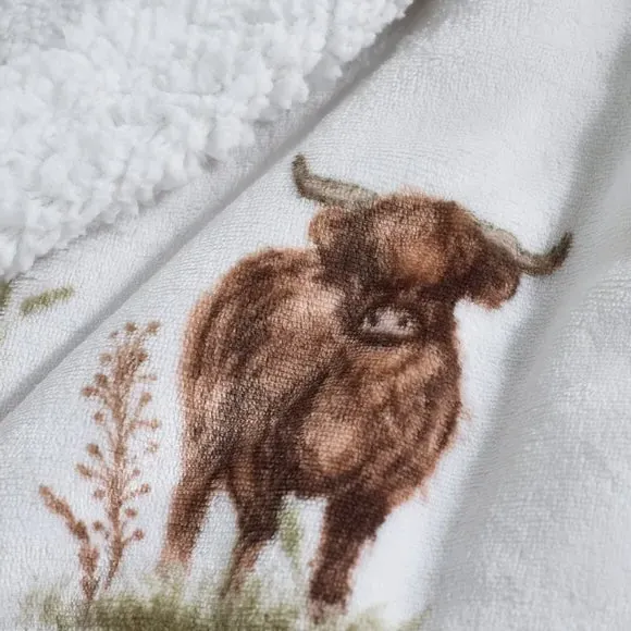 Highland Cow Throw Blanket - Natural, Fleece