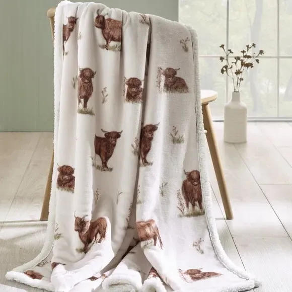 Highland Cow Throw Blanket - Natural, Fleece image