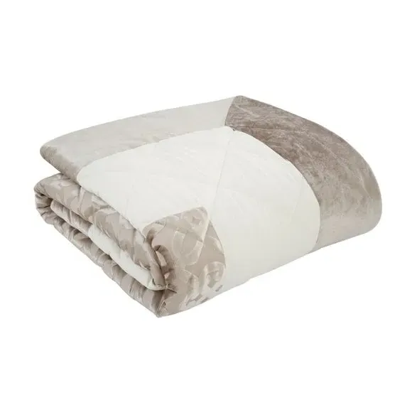 Lattice Cut Velvet Bedspread - Natural
