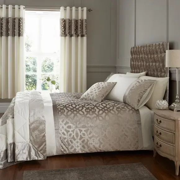 Lattice Cut Velvet Bedspread - Natural
