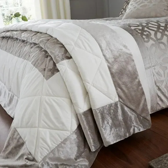 Lattice Cut Velvet Bedspread - Natural image