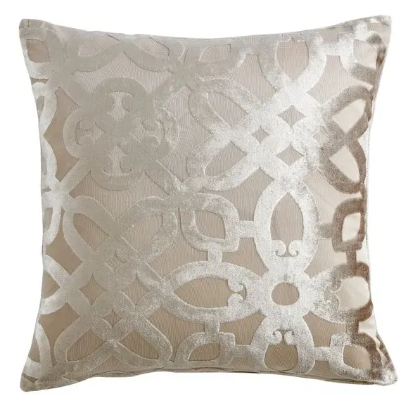 Lattice Cut Velvet Cushion - Natural, Polyester