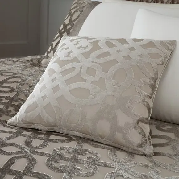 Lattice Cut Velvet Cushion - Natural, Polyester image