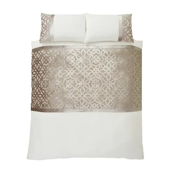 Lattice Cut Velvet Duvet Set - Natural, Velvet