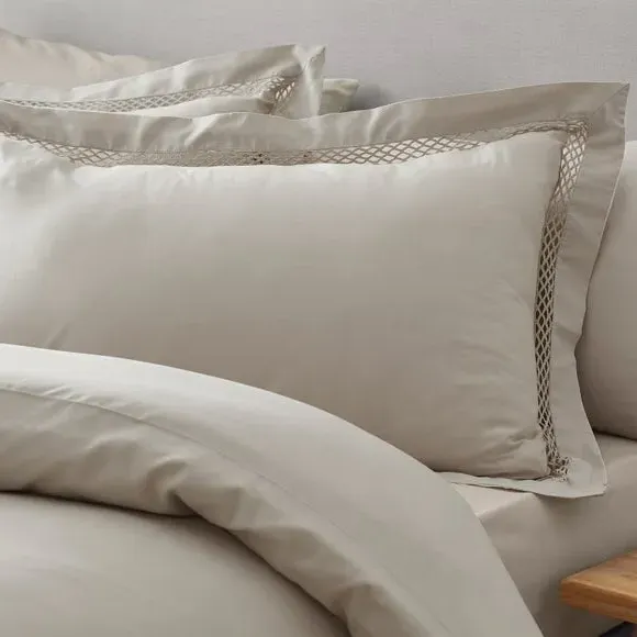 Lattice Lace Duvet Cover Set - Natural, Polycotton