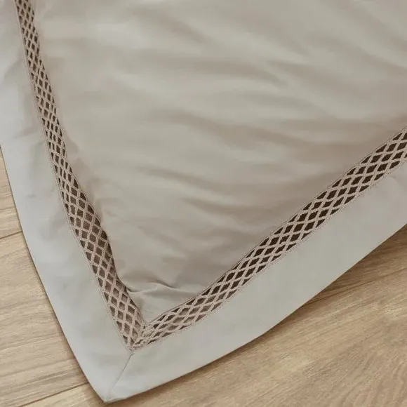 Lattice Lace Duvet Cover Set - Natural, Polycotton