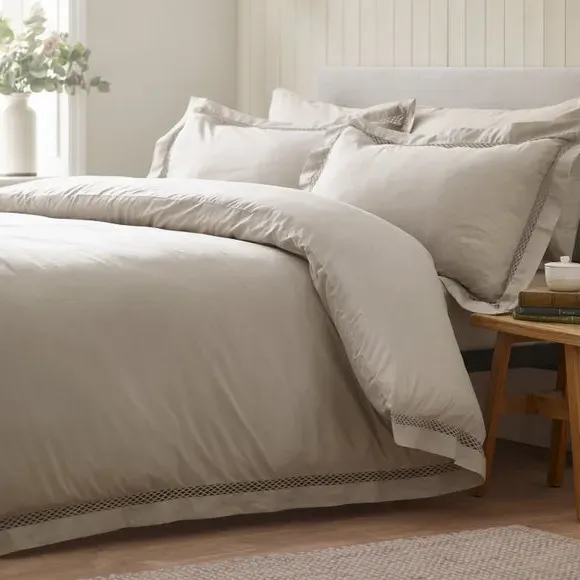 Lattice Lace Duvet Cover Set - Natural, Polycotton image