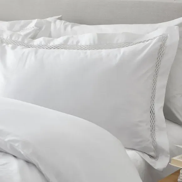 Lattice Lace Duvet Cover Set - White, Polycotton