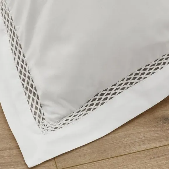 Lattice Lace Duvet Cover Set - White, Polycotton