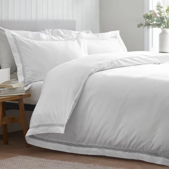 Lattice Lace Duvet Cover Set - White, Polycotton