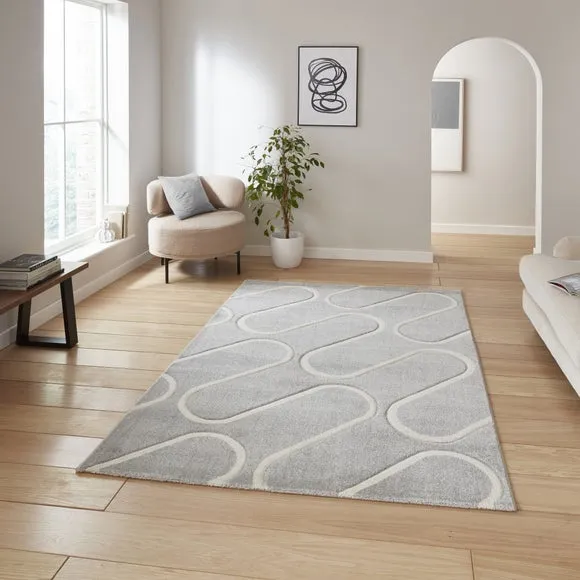Linear Curve Rug Hand-Carved - Grey image