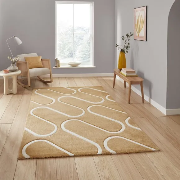 Linear Curve Rug Hand-Carved - Ochre