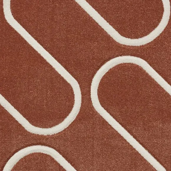 Linear Curve Rug Hand-Carved - Terracotta