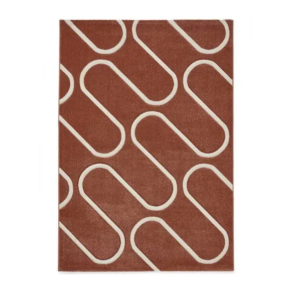 Linear Curve Rug Hand-Carved - Terracotta