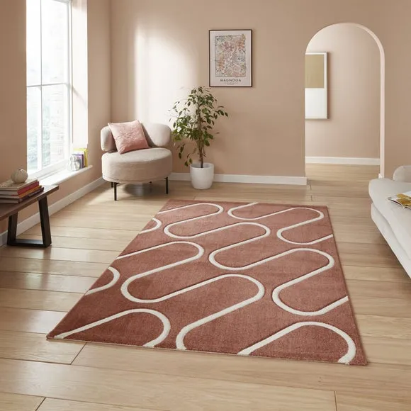 Linear Curve Rug Hand-Carved - Terracotta