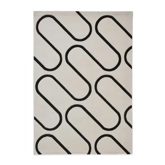 Linear Curve Rug Hand-Carved - White/Black