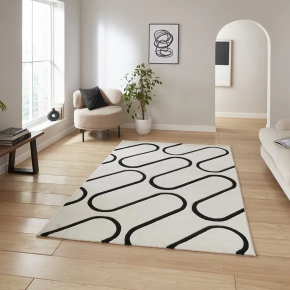 Linear Curve Rug Hand-Carved - White/Black