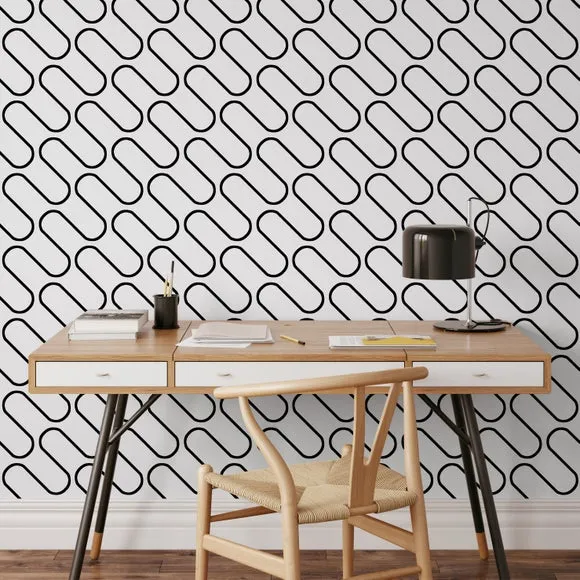 Linear Curve Wallpaper - Black/White, Geometric image
