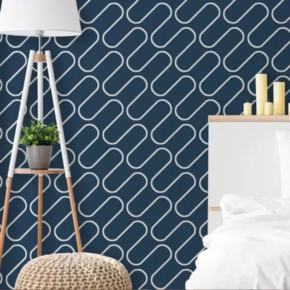 Linear Curve Wallpaper - Blue, Geometric