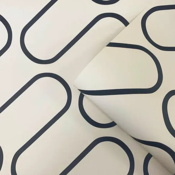 Linear Curve Wallpaper - Cream, Geometric
