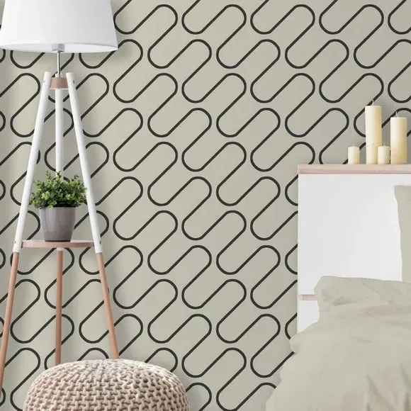 Linear Curve Wallpaper - Cream, Geometric