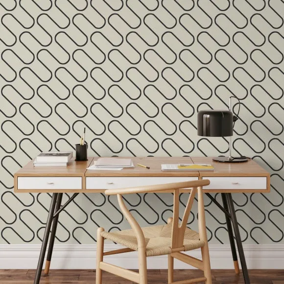 Linear Curve Wallpaper - Cream, Geometric