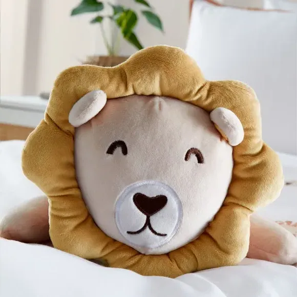 Lion Shaped Cushion 3D Design - Yellow, Plush