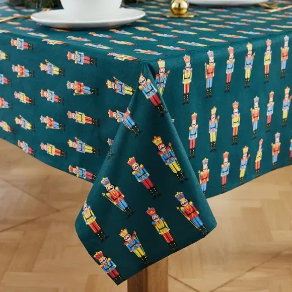 Nutcracker Tablecloth with Wipe Clean - Green, Cotton