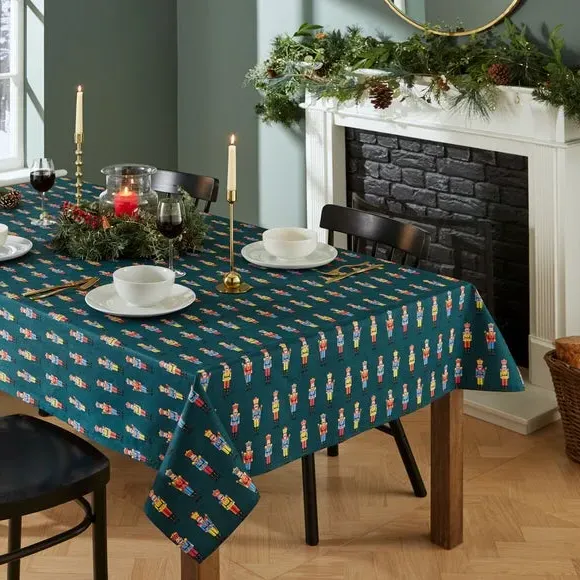 Nutcracker Tablecloth with Wipe Clean - Green, Cotton