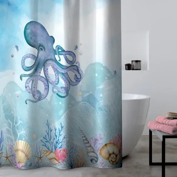 Octopus Shower Curtain - Blue, Waterproof image