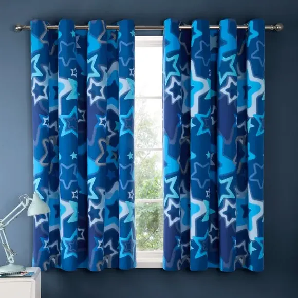 Ombre Stars Eyelet Curtains - Blue, Polycotton